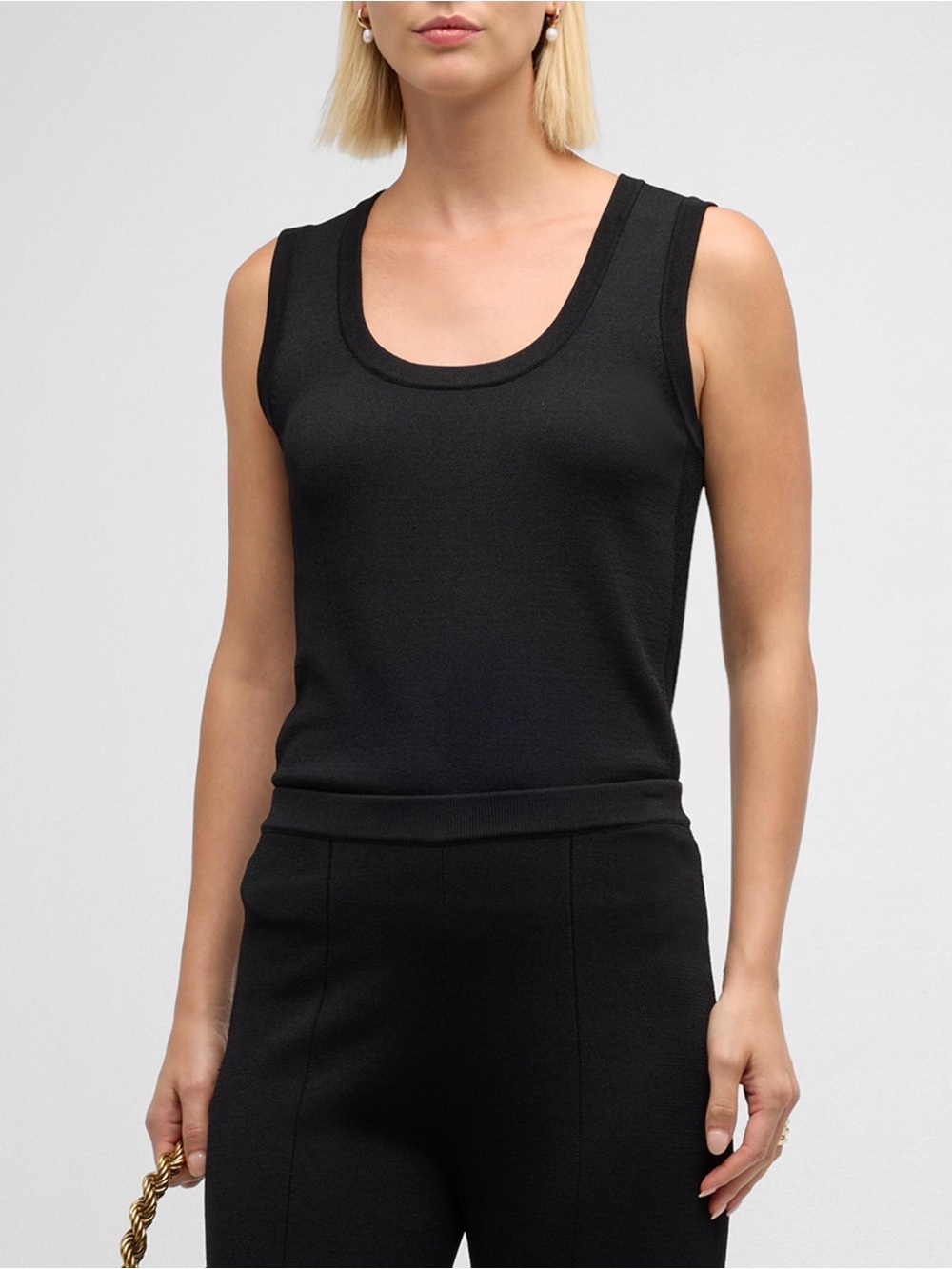 St. John Black Knit Sleeveless Scoop Neck Shell Tank Top S